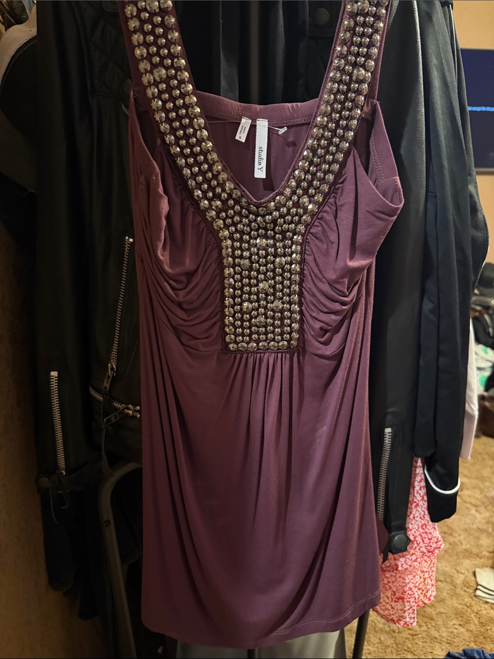 Studio Y Plum Embellished V-Neck Tank